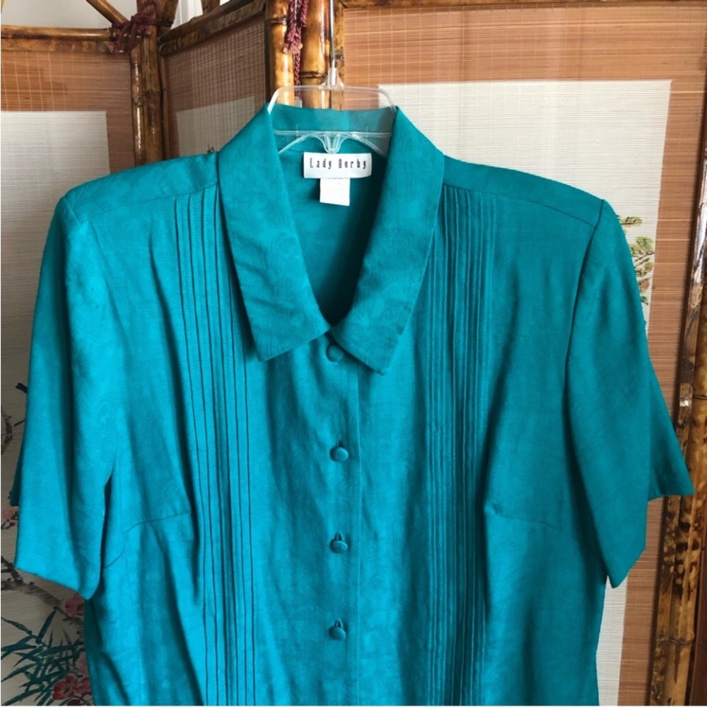 Lady Dorby dress jacket set 2 piece maxi jade green texture floral fabric pleats - Picture 5 of 10
